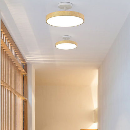 Japandi-Style Wood Round LED Semi-Flush Mount Ceiling Light