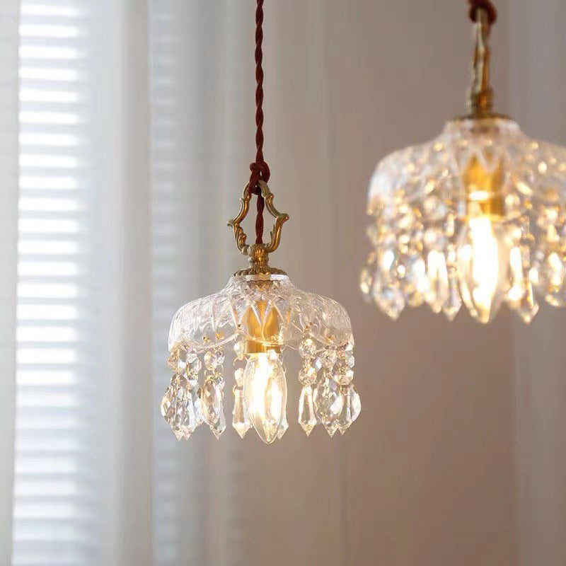 Vintage Copper Crystal Floral Pendant Light | 1-Light