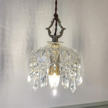 Vintage Copper Crystal Floral Pendant Light | 1-Light