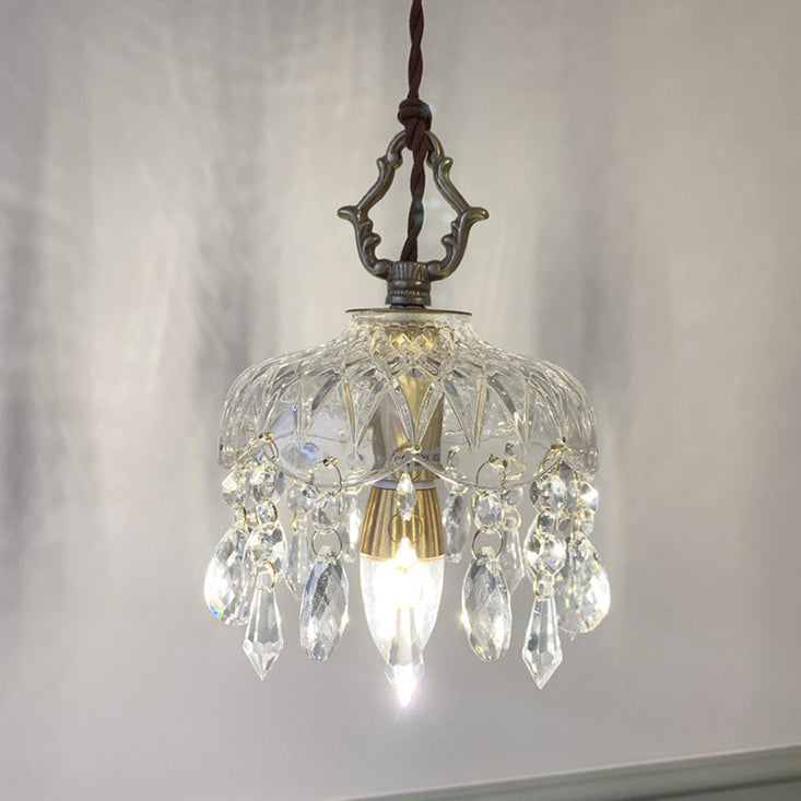 Vintage Copper Crystal Floral Pendant Light | 1-Light