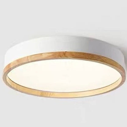 Scandinavian Wood Round LED Flush Ceiling Light | 1-Light