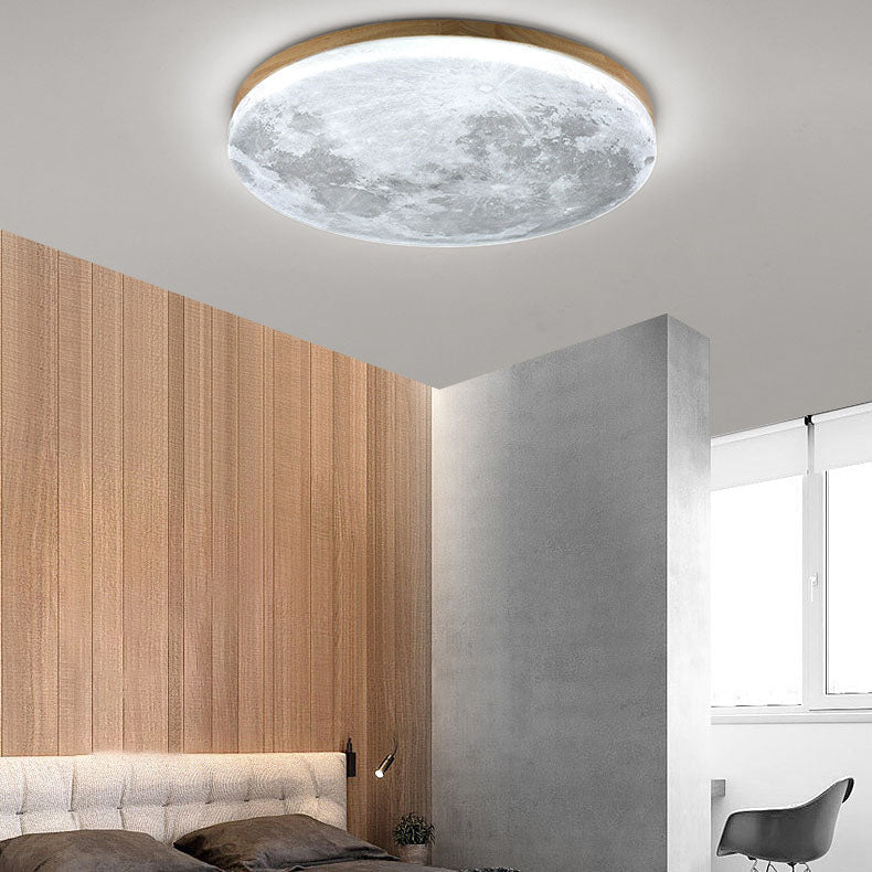 Scandinavian Wood & Pvc Round LED Flush Mount Ceiling Light 1-light