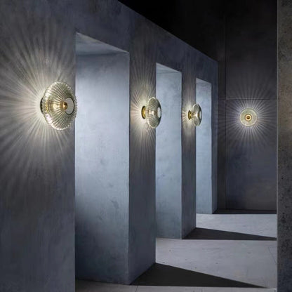 Scandinavian Vintage Ribbed Glass Round LED Wall Sconce | 1-Light