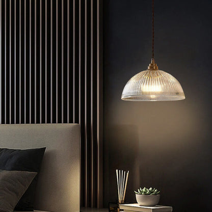 Contemporary Ribbed Clear Glass Dome Pendant Light | 1-Light