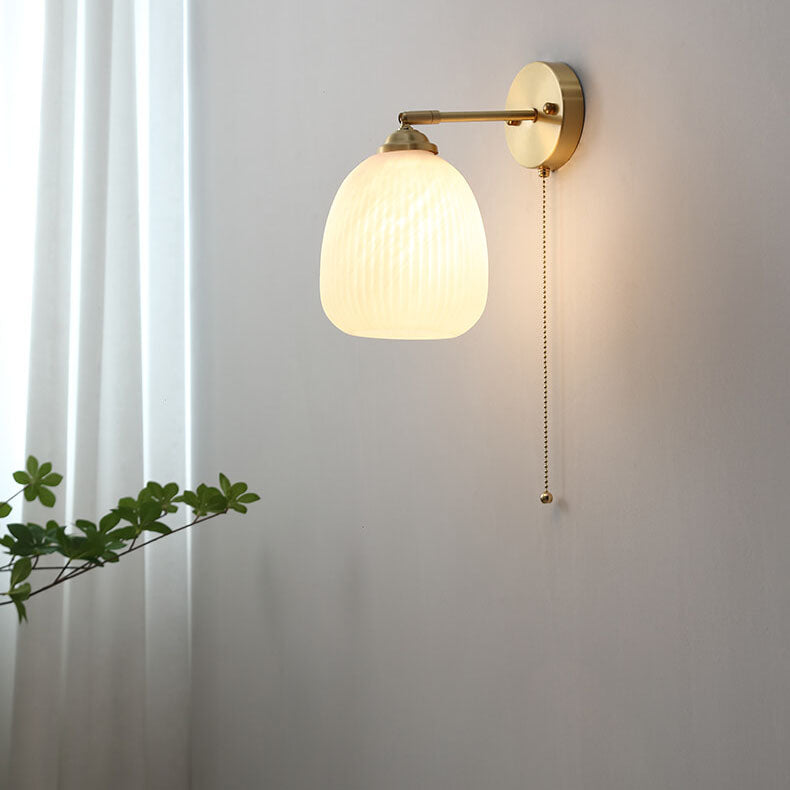 Nordic Brass Ribbed Glass 1-Light Wall Sconce