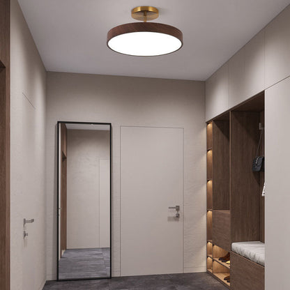 Japandi-Style Wood Round LED Semi-Flush Mount Ceiling Light