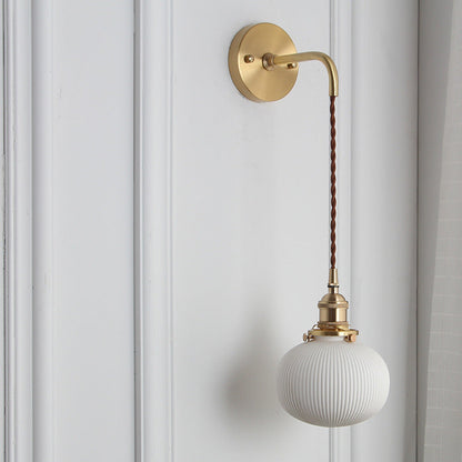 Japanese Brass Pleated Glass Wall Light | 1-Light