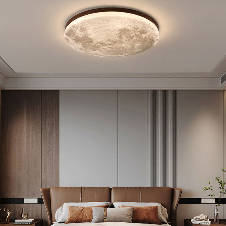 Scandinavian Wood & Pvc Round LED Flush Mount Ceiling Light 1-light
