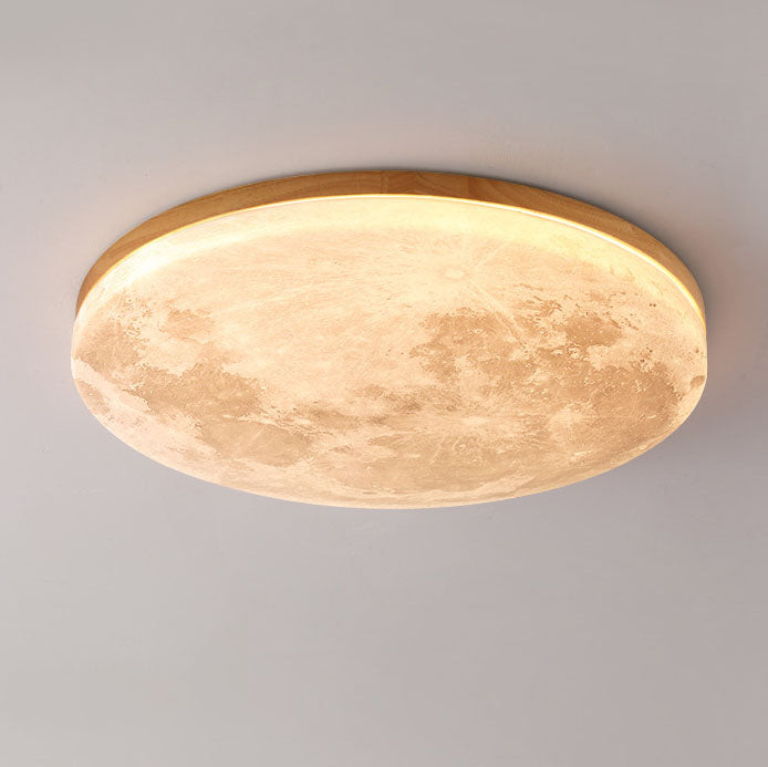 Scandinavian Wood & Pvc Round LED Flush Mount Ceiling Light 1-light