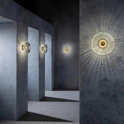 Scandinavian Vintage Ribbed Glass Round LED Wall Sconce | 1-Light