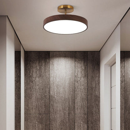 Japandi-Style Wood Round LED Semi-Flush Mount Ceiling Light