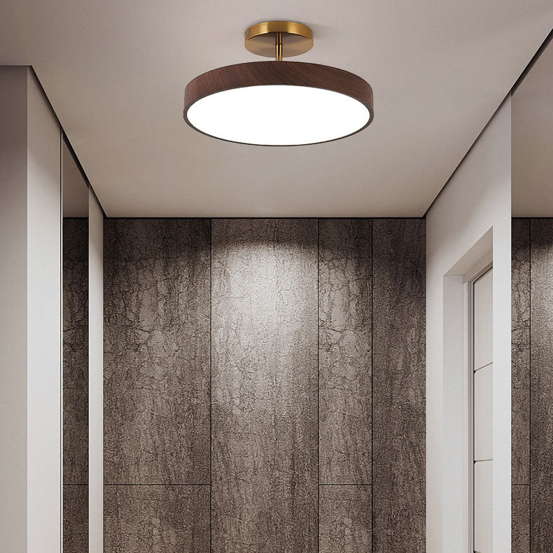 Japandi-Style Wood Round LED Semi-Flush Mount Ceiling Light