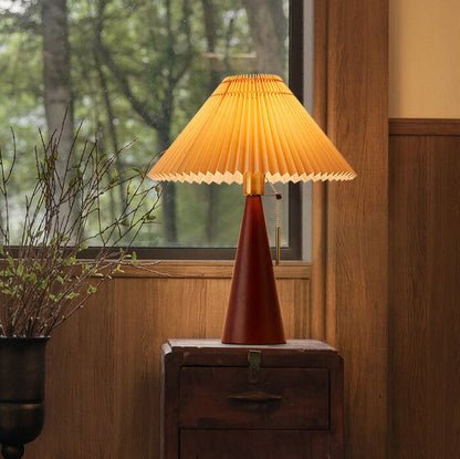 Japandi-Style Minimalist Wooden Pleated Fabric LED Table Lamp 1-Light