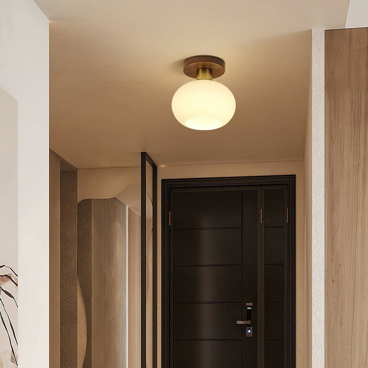 Modern Wood Solid Semi-Flush Ceiling Light 1-Light
