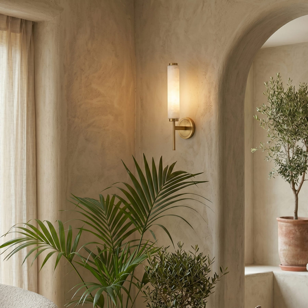 Modern Metal Faux Alabaster Wall Light