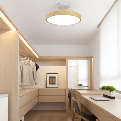 Japandi-Style Wood Round LED Semi-Flush Mount Ceiling Light