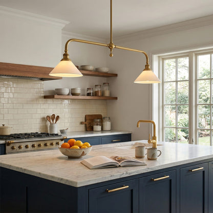 Modern Brass Ceramic Shades Pendant Light 2-Light