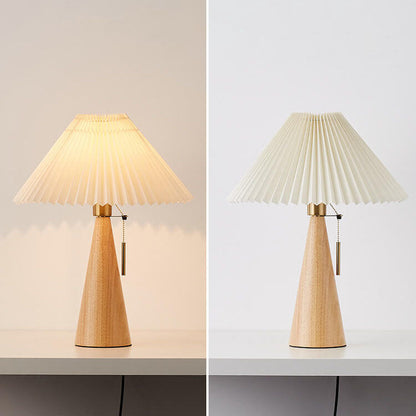 Japandi-Style Minimalist Wooden Pleated Fabric LED Table Lamp 1-Light