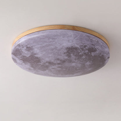 Scandinavian Wood & Pvc Round LED Flush Mount Ceiling Light 1-light