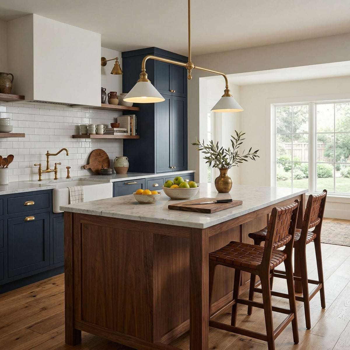 Modern Brass Ceramic Shades Pendant Light 2-Light