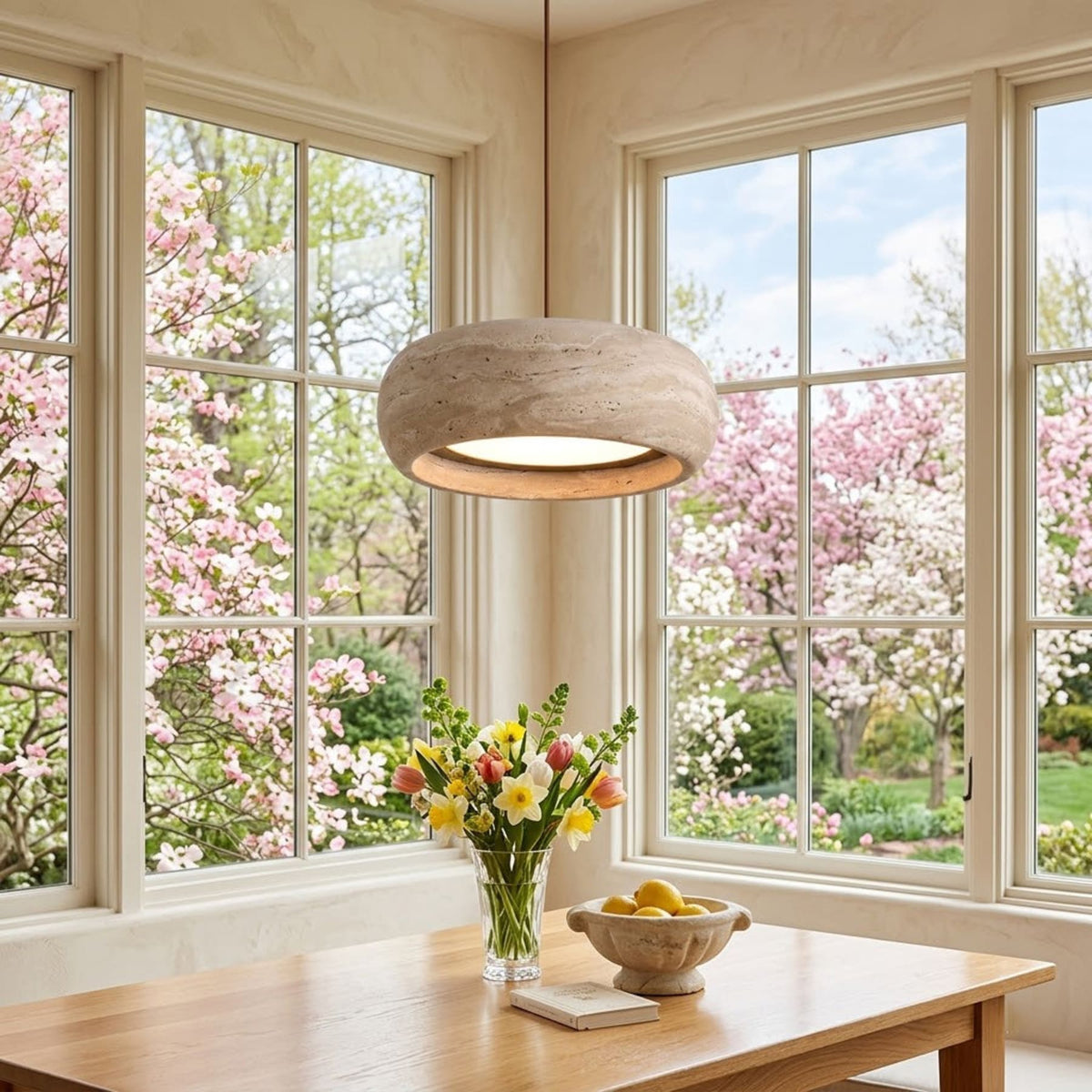 Modern Travertine Dimmable Remote Pendant Light