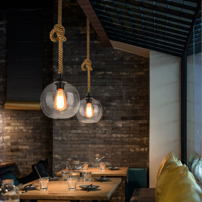 Retro Hemp Rope Glass Globe Pendant Light 1-light