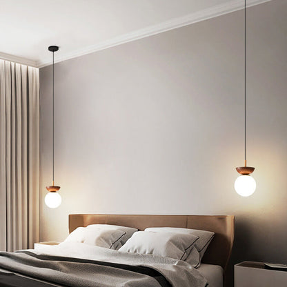 Scandinavian Wood Glass Globe 1-Light Ceiling Light
