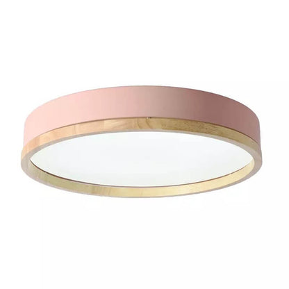 Scandinavian Wood Round LED Flush Ceiling Light | 1-Light