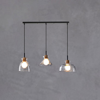 Nordic Rippled Glass and Wood LED Pendant Light | 1-Light