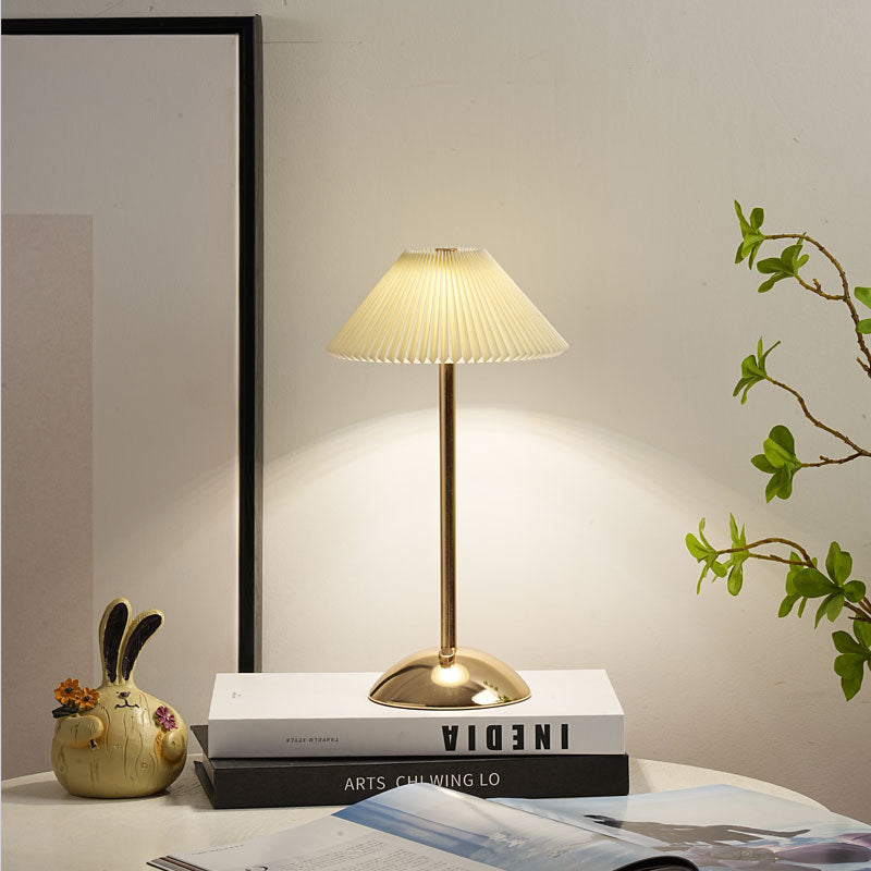 Nordic Brass Pleated Fabric Cone Table Light | 1-Light