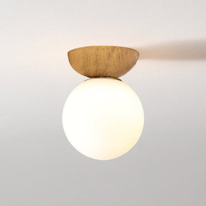 Scandinavian Wood Glass Globe 1-Light Ceiling Light