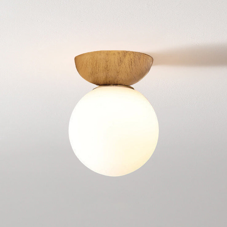 Scandinavian Wood Glass Globe 1-Light Ceiling Light