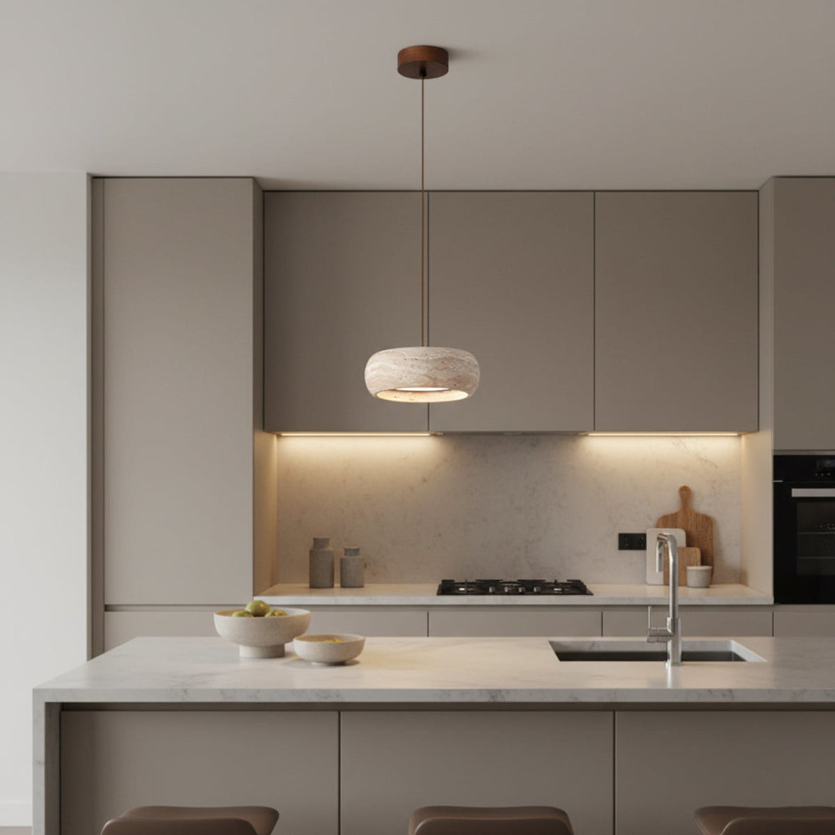 Modern Travertine Dimmable Remote Pendant Light