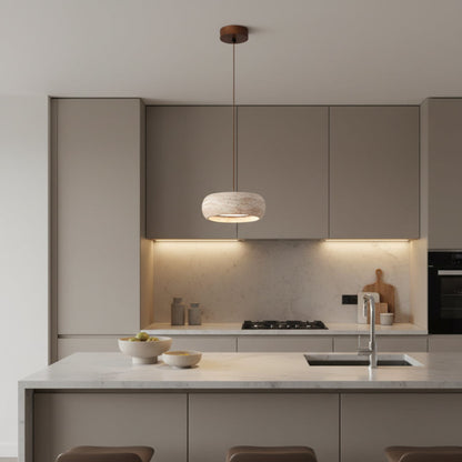 Modern Travertine Dimmable Remote Pendant Light