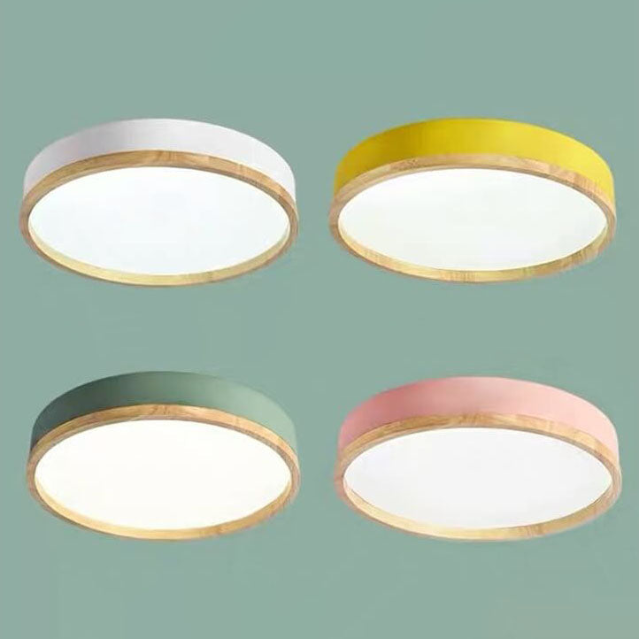 Scandinavian Wood Round LED Flush Ceiling Light | 1-Light