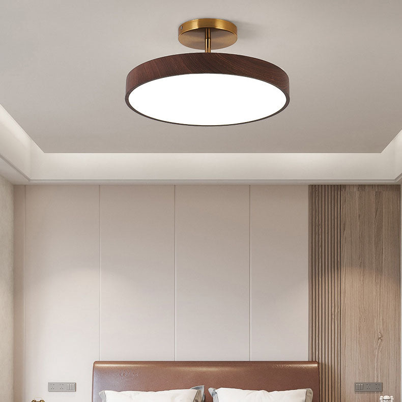 Japandi-Style Wood Round LED Semi-Flush Mount Ceiling Light