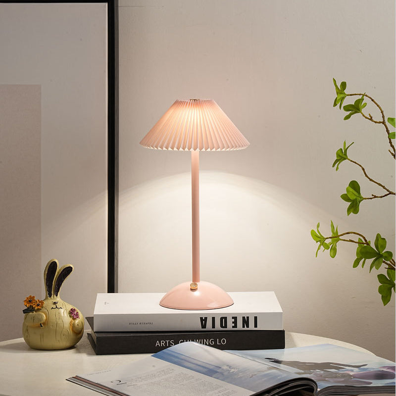 Nordic Brass Pleated Fabric Cone Table Light | 1-Light