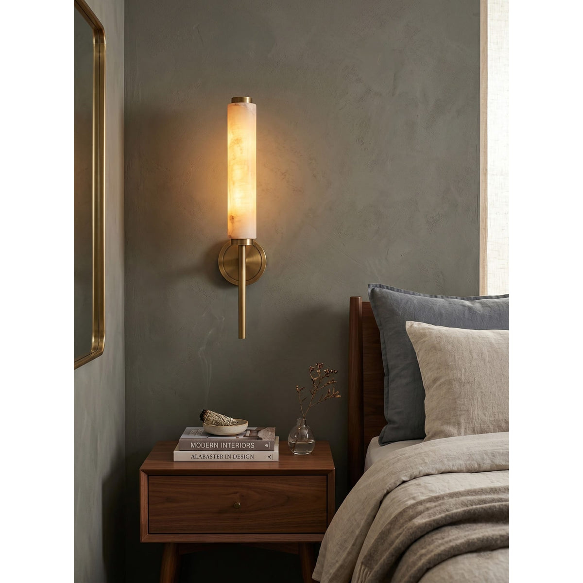Modern Metal Faux Alabaster Wall Light