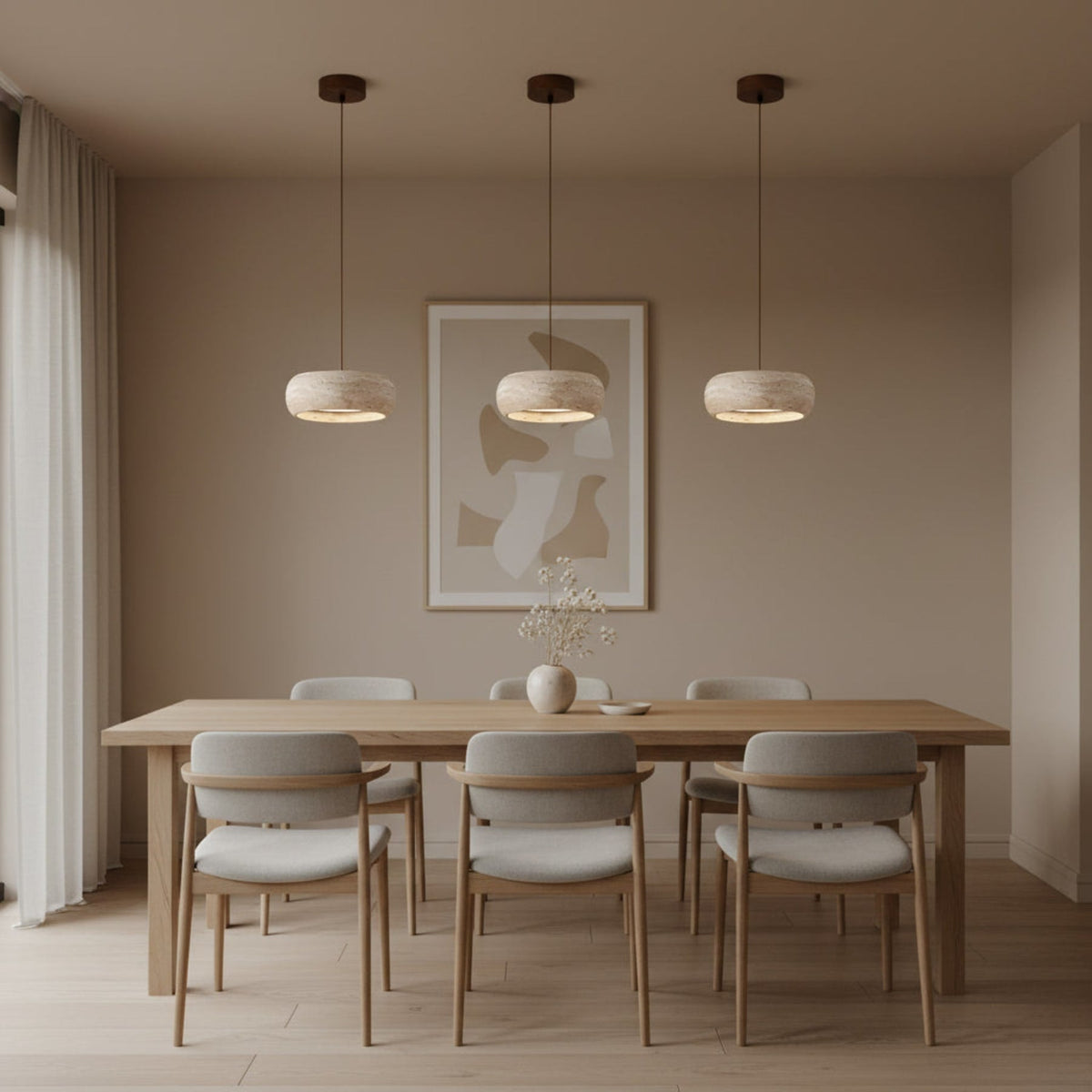 Modern Travertine Dimmable Remote Pendant Light