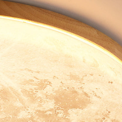 Scandinavian Wood & Pvc Round LED Flush Mount Ceiling Light 1-light