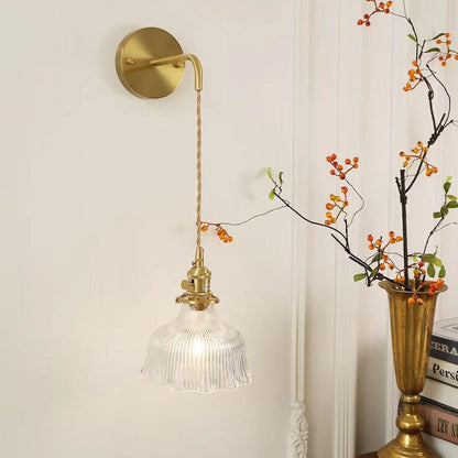 Scandinavian Brass & Green Glass Flower Wall Light | 1-Light