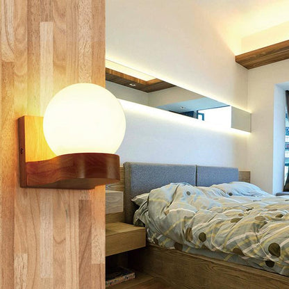 Nordic Wooden Glass Globe Wall Light