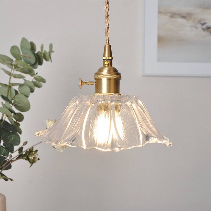Retro Glass Fluted Shade Pendant Light 1-Light