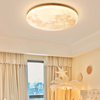 Scandinavian Wood & Pvc Round LED Flush Mount Ceiling Light 1-light