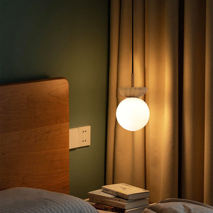 Scandinavian Wood Glass Globe 1-Light Ceiling Light