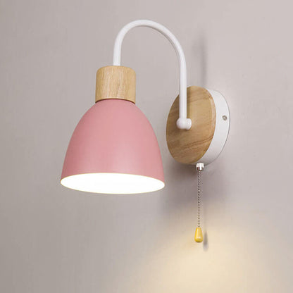 Scandinavian Wood Dome Wall Light with Pull Switch | 1-Light
