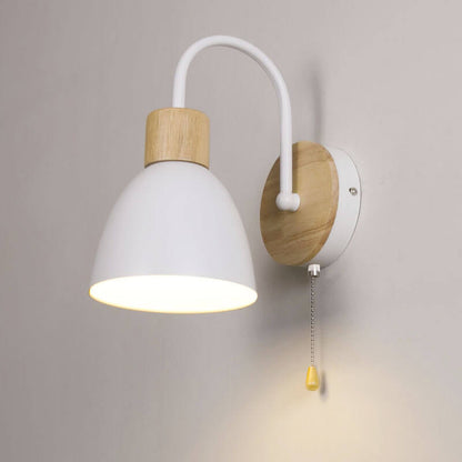 Scandinavian Wood Dome Wall Light with Pull Switch | 1-Light