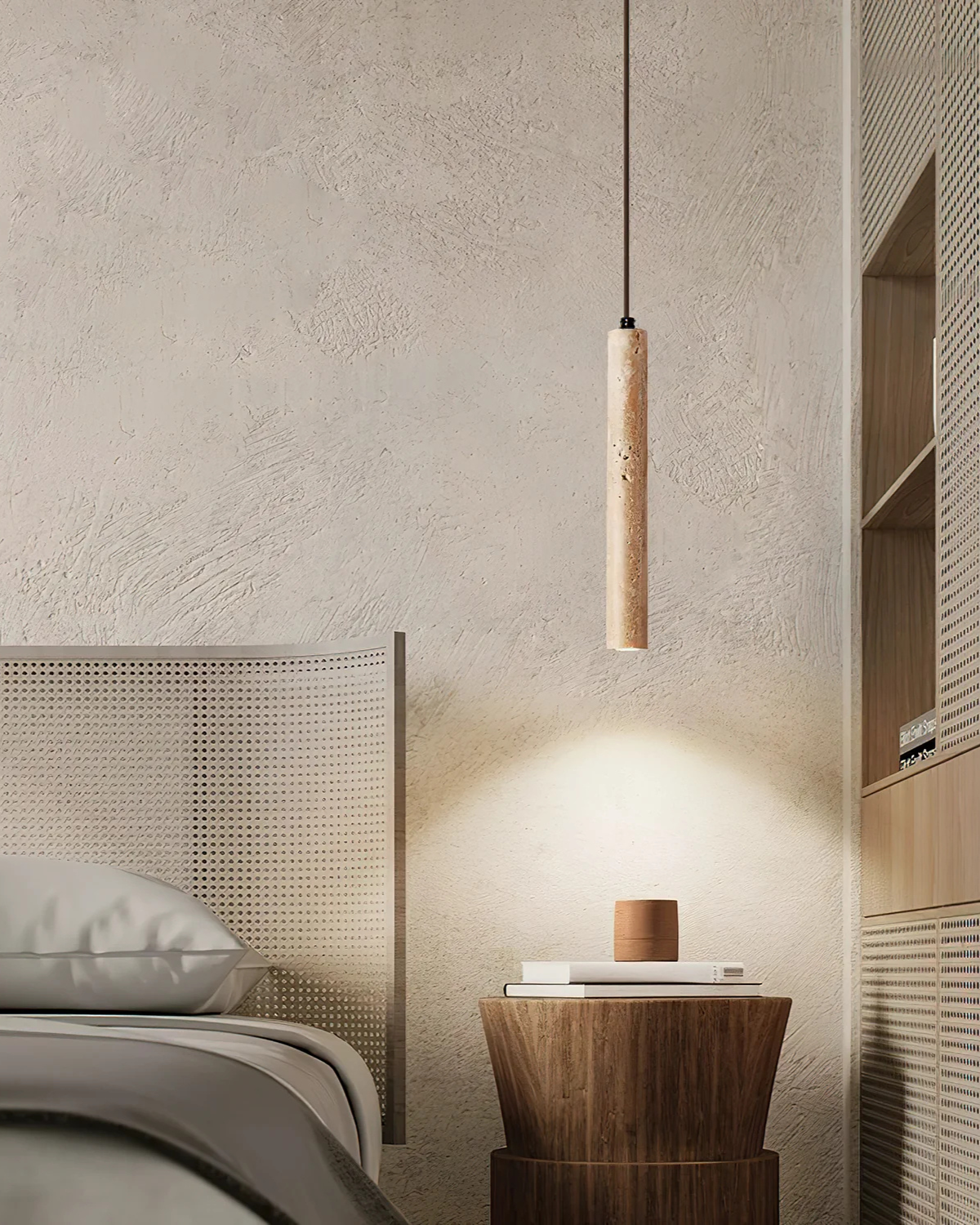 Minimalist Travertine Cylinder Pendant Light 1-Light