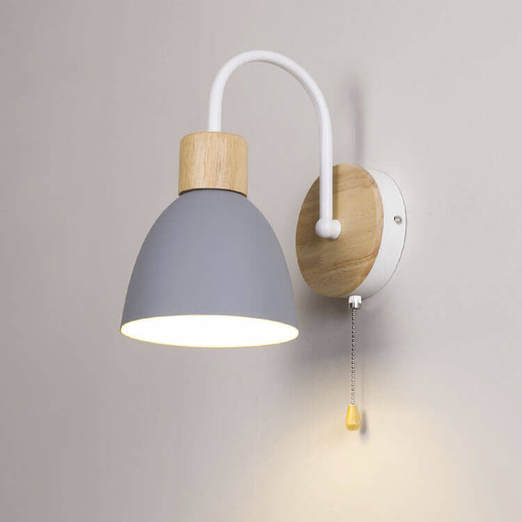 Scandinavian Wood Dome Wall Light with Pull Switch | 1-Light
