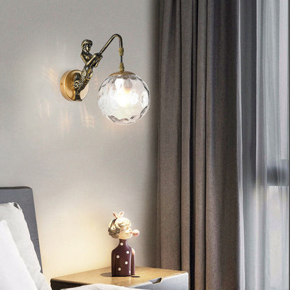 Vintage Glass Globe 1-Light Mermaid Wall Sconce